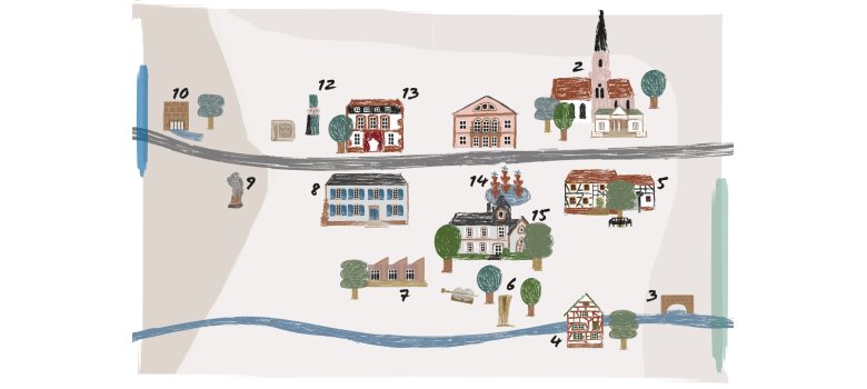 Übersicht über die Stationen des historischen Rundgangs.